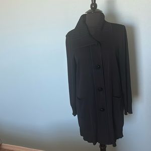 Exclusively Misook Black Ribbed Button Front Cardigan, Size L.